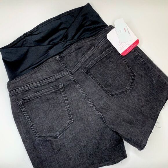 Nwt MATERNITY BLACK DENIM SHORTS ISABEL CROSSOVER - Picture 7 of 8